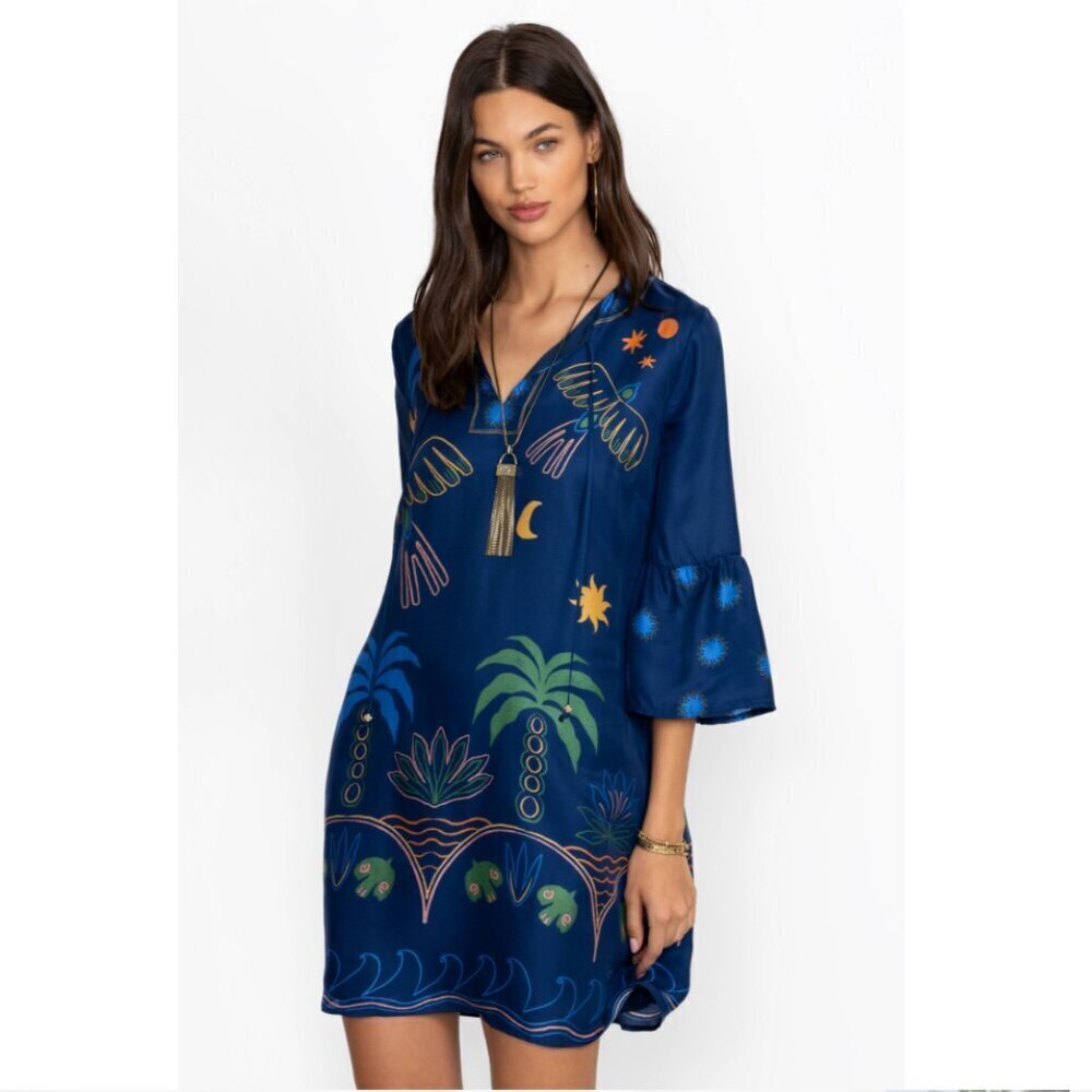 Johnny Was Jade Lorainne Blue Patterned Silk Blend Mini Dress S - Picture 4 of 10